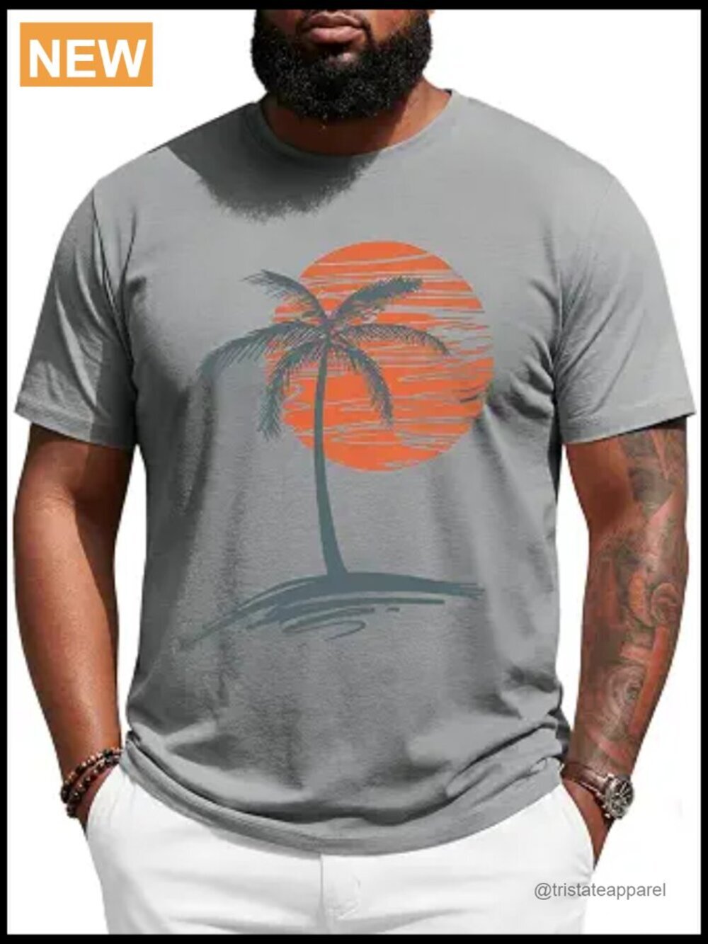 Big & Tall Short Sleeve T-Shirt - Vintage Palm Tree Graphic - Cotton Blend